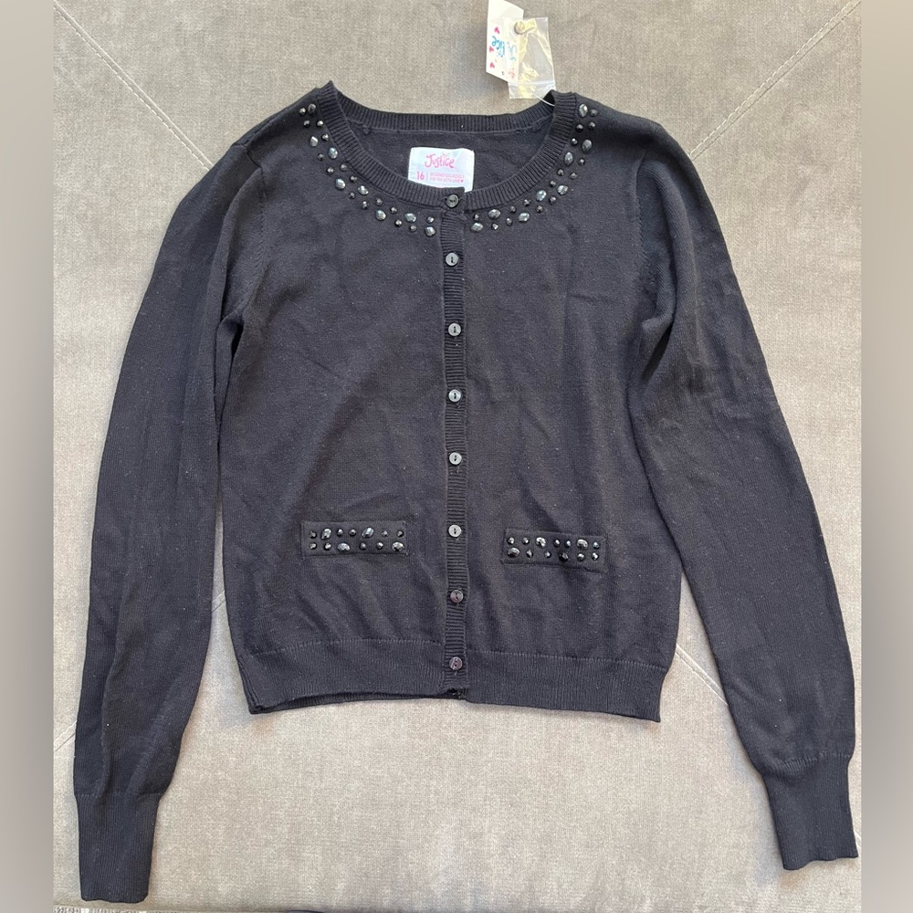 Justice Black Cardigan with Stud Accents